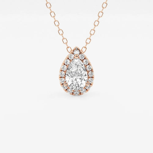 Pear Lab Grown Diamond Halo Pendant with Adjustable Chain