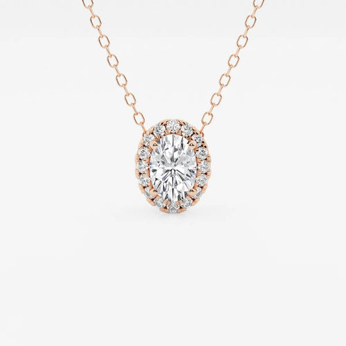 Oval Lab Grown Diamond Halo Pendant with Adjustable Chain
