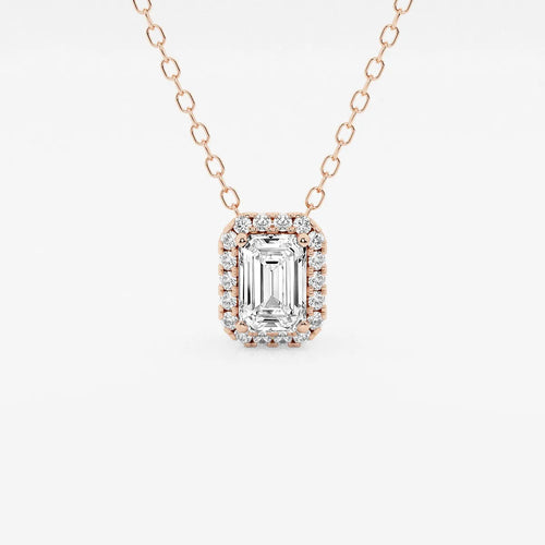 Emerald Lab Grown Diamond Halo Pendant with Adjustable Chain