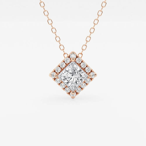 Princess Lab Grown Diamond Halo Pendant with Adjustable Chain