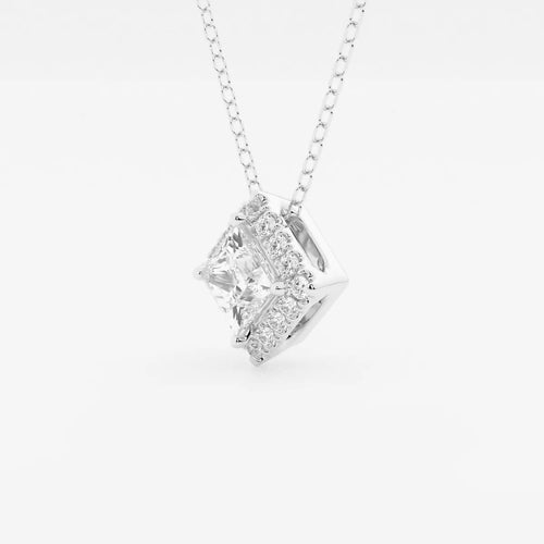 Princess Lab Grown Diamond Halo Pendant with Adjustable Chain