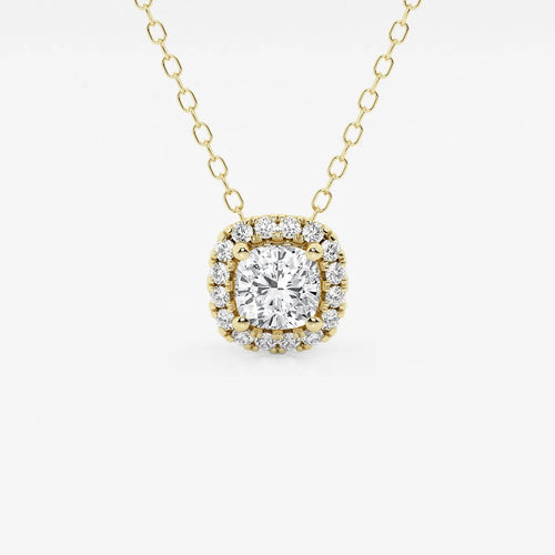 Cushion Lab Grown Diamond Halo Pendant with Adjustable Chain