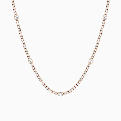 Oval Lab Grown Diamond Station Tennis Necklace 14K Rose Gold