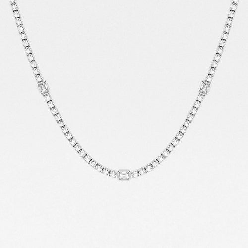 Radiant Lab Grown Diamond Station Tennis Necklace 14K Rose Gold