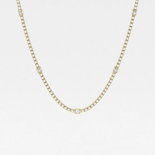 Radiant Lab Grown Diamond Station Tennis Necklace 14K Rose Gold