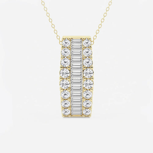 Baguette and Round Lab Grown Diamond Pendant with Adjustable Chain