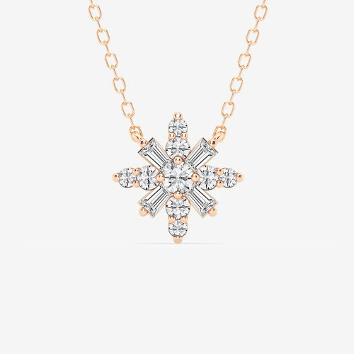 Round Lab Grown Diamond Snowflake Pendant with Adjustable Chain