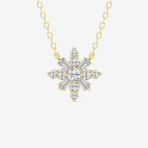 Round Lab Grown Diamond Snowflake Pendant with Adjustable Chain