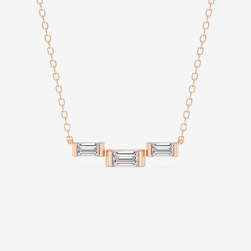 Baguette Lab Grown Diamond Three Station Pendant with Adjustable Chain