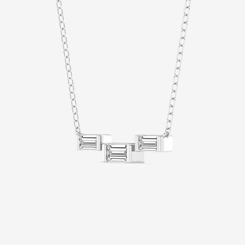 Baguette Lab Grown Diamond Three Station Pendant with Adjustable Chain