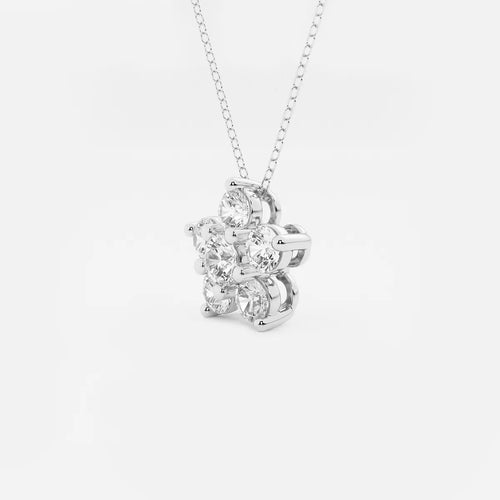 Round Lab Grown Diamond Flower Pendant with Adjustable Chain