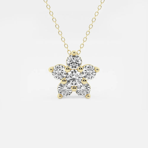 Round Lab Grown Diamond Flower Pendant with Adjustable Chain