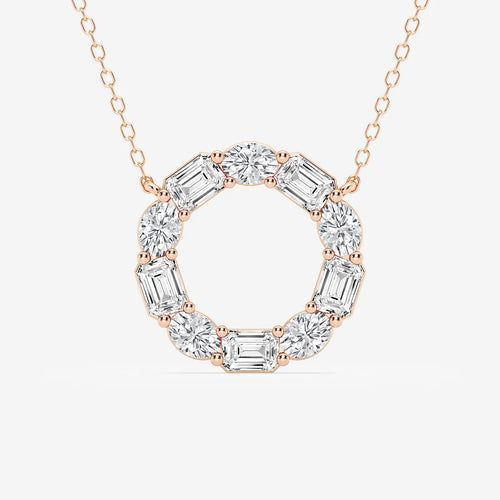 Emerald and Oval Lab Grown Diamond Circle Pendant