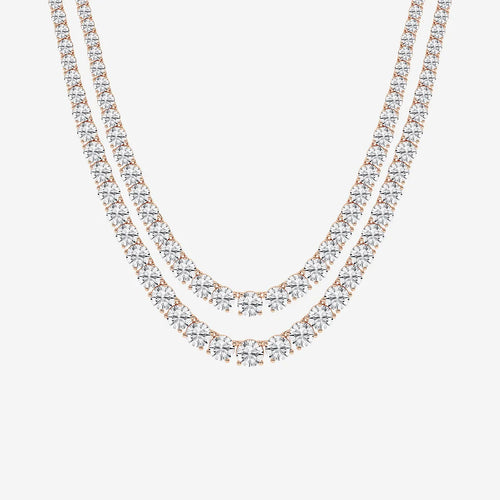 Round Lab Grown Diamond Double Row Tennis Necklace