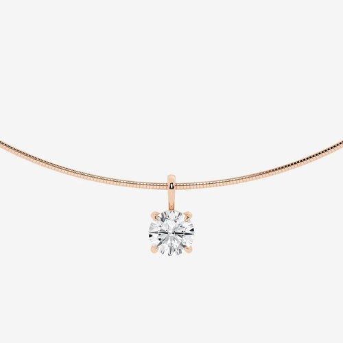 Round Lab Grown Diamond Solitaire Pendant with Omega Chain