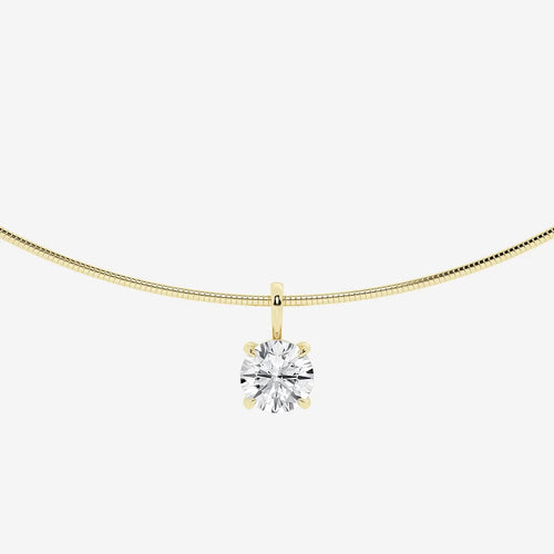 Round Lab Grown Diamond Solitaire Pendant with Omega Chain