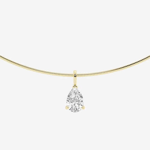 Pear Lab Grown Diamond Solitaire Pendant with Omega Chain