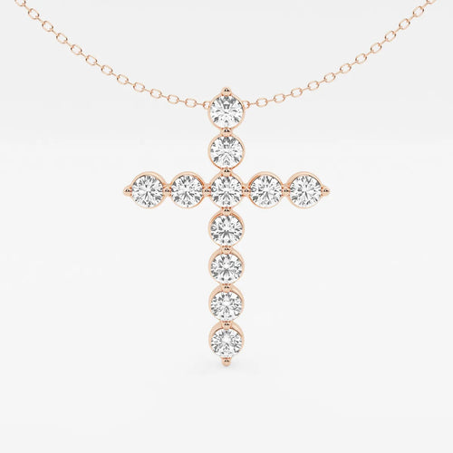 Round Lab Grown Diamond Cross Pendant with Adjustable Chain