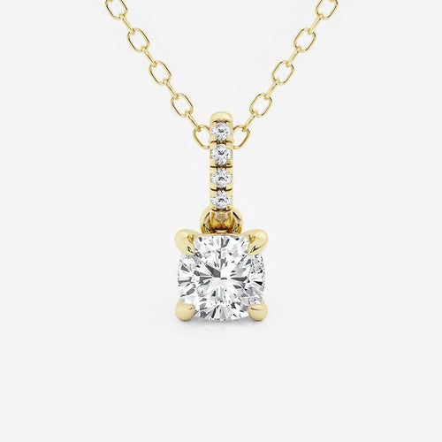 Cushion Lab Grown Diamond Hidden Halo with Diamond Bail Pendant