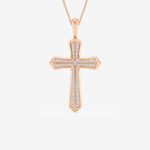 Round Lab Grown Diamond Double Row Cross Pendant