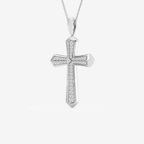 Round Lab Grown Diamond Double Row Cross Pendant