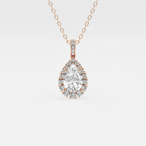 Pear Lab Grown Diamond Halo Pendant with Adjustable Chain