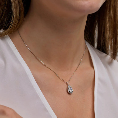 Pear Lab Grown Diamond Halo Pendant with Adjustable Chain