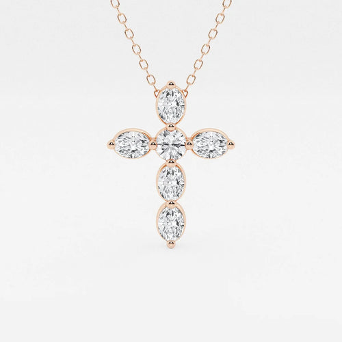 Round and Oval Lab Grown Diamond Floating Cross Pendant