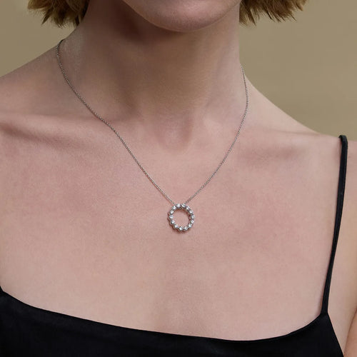 Round Lab Grown Diamond Circle Pendant with Adjustable Chain