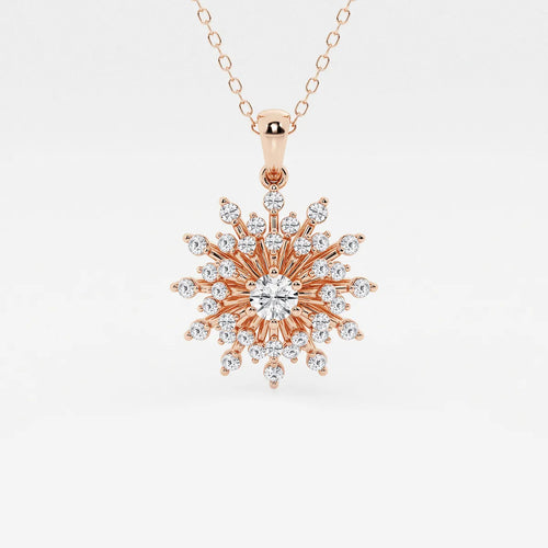 Round Lab Grown Diamond Sunburst Pendant with Adjustable Chain