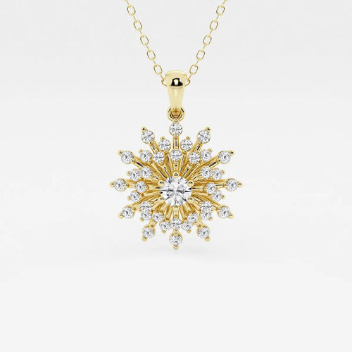 Round Lab Grown Diamond Sunburst Pendant with Adjustable Chain