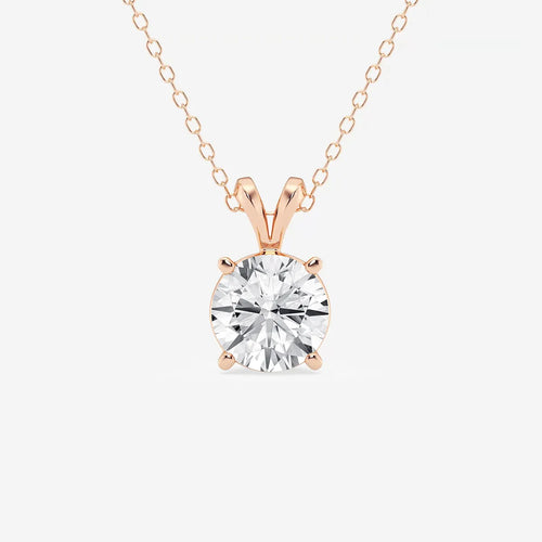 Round Lab Grown Diamond Split Bail Solitaire Pendant with Adjustable Chain
