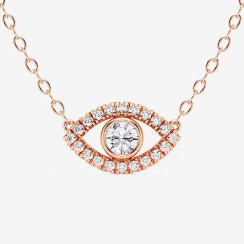 Round Lab Grown Diamond Evil Eye Pendant with Adjustable Chain