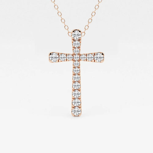 Round Lab Grown Diamond French Pave Cross Pendant