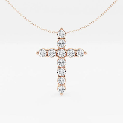 Round Lab Grown Diamond Cross Pendant with Adjustable Chain