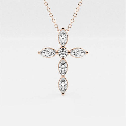 Marquise and Round Lab Grown Diamond Cross Pendant with Adjustable Chain