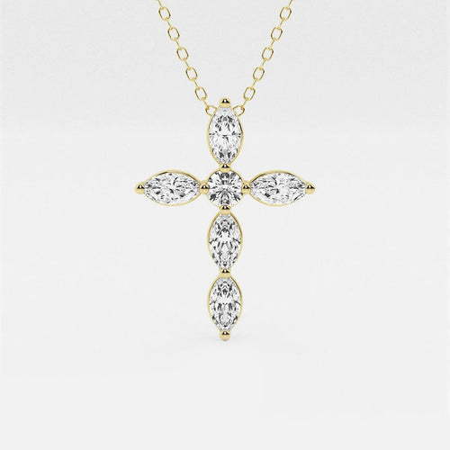 Marquise and Round Lab Grown Diamond Cross Pendant with Adjustable Chain