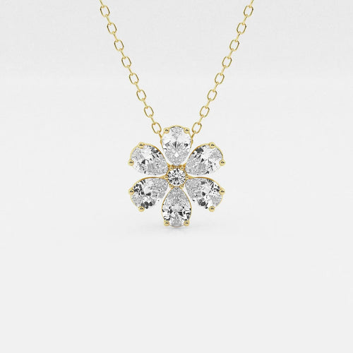 Pear and Round Lab Grown Diamond Flower Pendant with Adjustable Chain