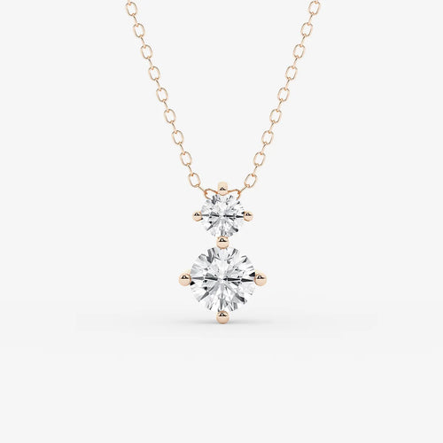 Round Lab Grown Diamond Two Stone Pendant with Adjustable Chain