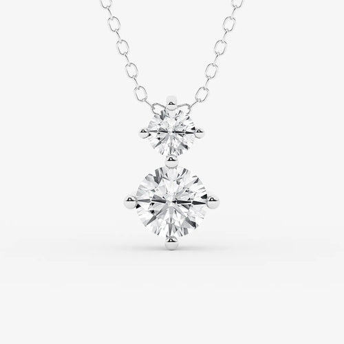 Round Lab Grown Diamond Two Stone Pendant with Adjustable Chain