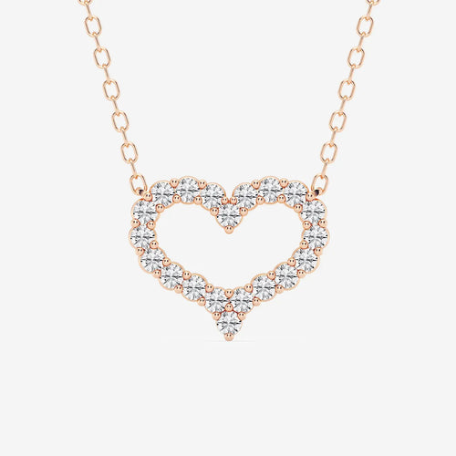 Round Lab Grown Diamond Open Heart Pendant with Adjustable Chain