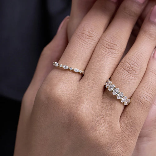 Round and Marquise Lab Grown Diamond Alternating Wedding Band