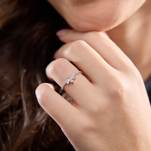 Round and Marquise Lab Grown Diamond Chevron Stackable Ring
