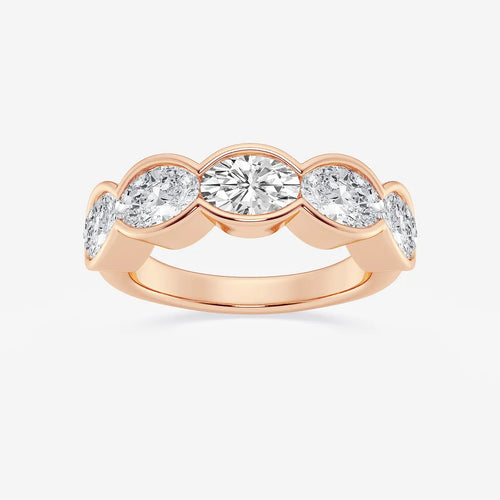 Oval Lab Grown Diamond Half Bezel Five Stone Anniversary Band