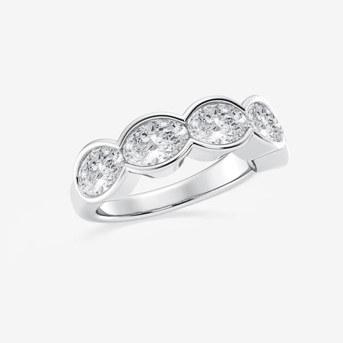 Oval Lab Grown Diamond Half Bezel Five Stone Anniversary Band