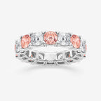 Cushion Lab Grown Diamond with Alternating Fancy Pink V Prong Eternity Band