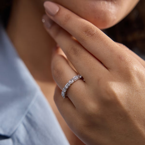 Emerald and Oval Lab Grown Diamond Alternating Seven-Stone Anniversary Band