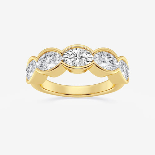 Oval Lab Grown Diamond Half Bezel Five Stone Anniversary Band