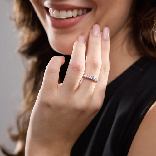Round Lab Grown Diamond Double Row Wedding Band