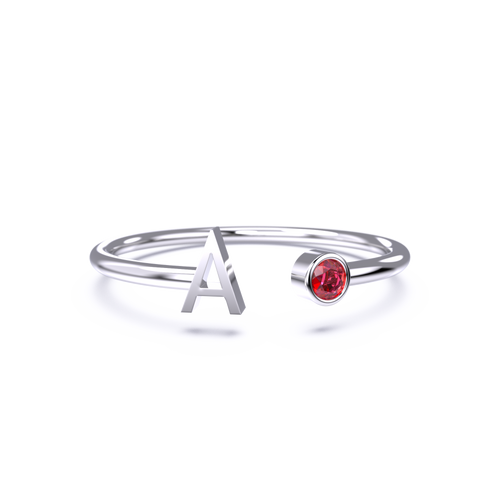 Dainty Birthstone Initial Ring